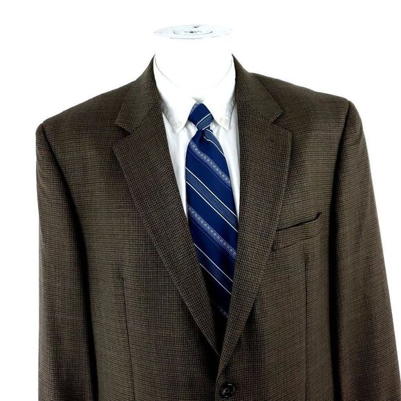 Pronto Uomo Wool 2 Button Sport Coat 44L Or Slim Fit 46L Brown Houndstooth Windo - Picture 1 of 10